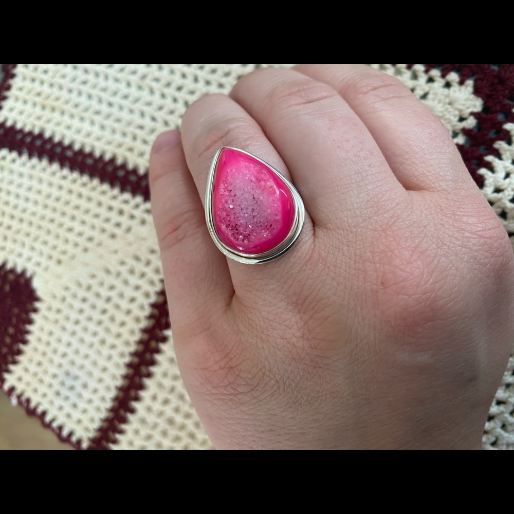 Pink druzy ring - Picture 2 of 3